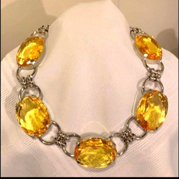 Vintage Signed RJ Graziano Citrine Crystal Gunmetal Couture Choker Necklace - Picture 8 of 16